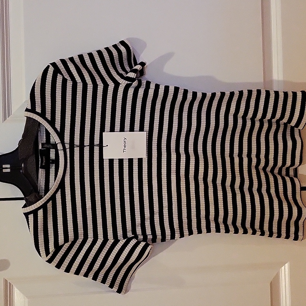 THEORY navy strip rib tee